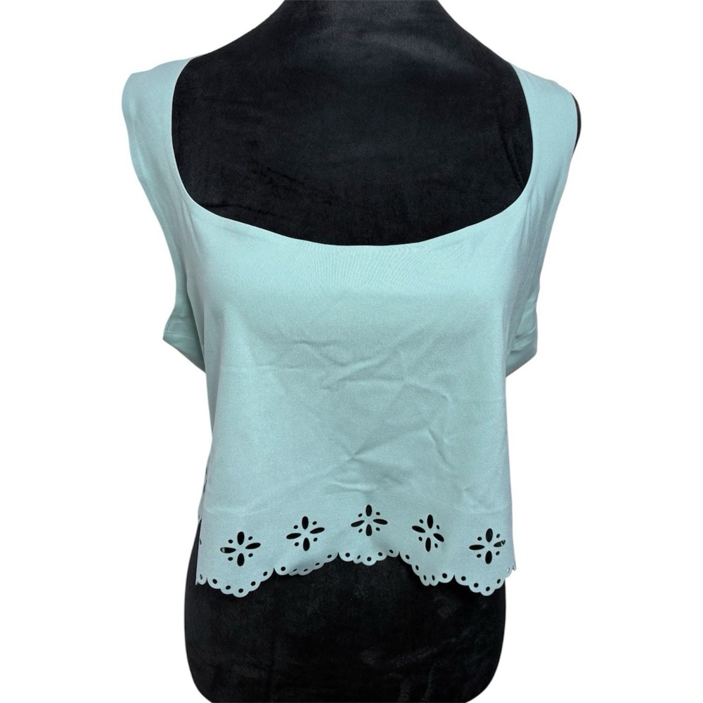 Anthropologie Eyelet Hem Scallop Crop Tank Top Green Women XL